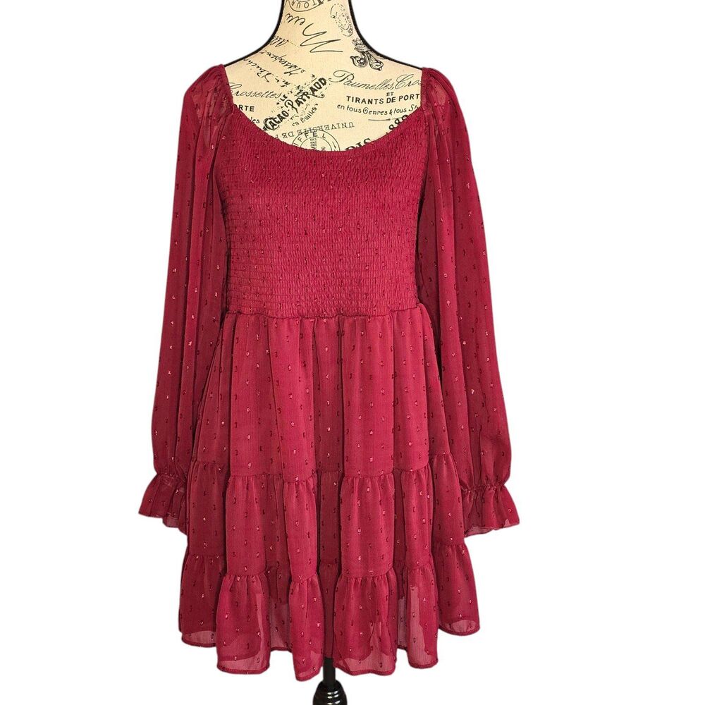 Altar'd State fairy babydoll festival shimmer red dress. Large